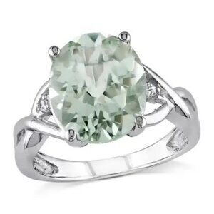 DELMAR Sterling Silver Oval Prasiolite & Diamond Accent Ring - 0.01 ctw.